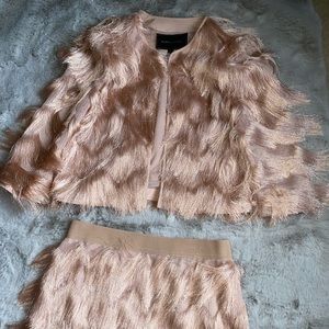 Soft pink fringe BCBG skirt set